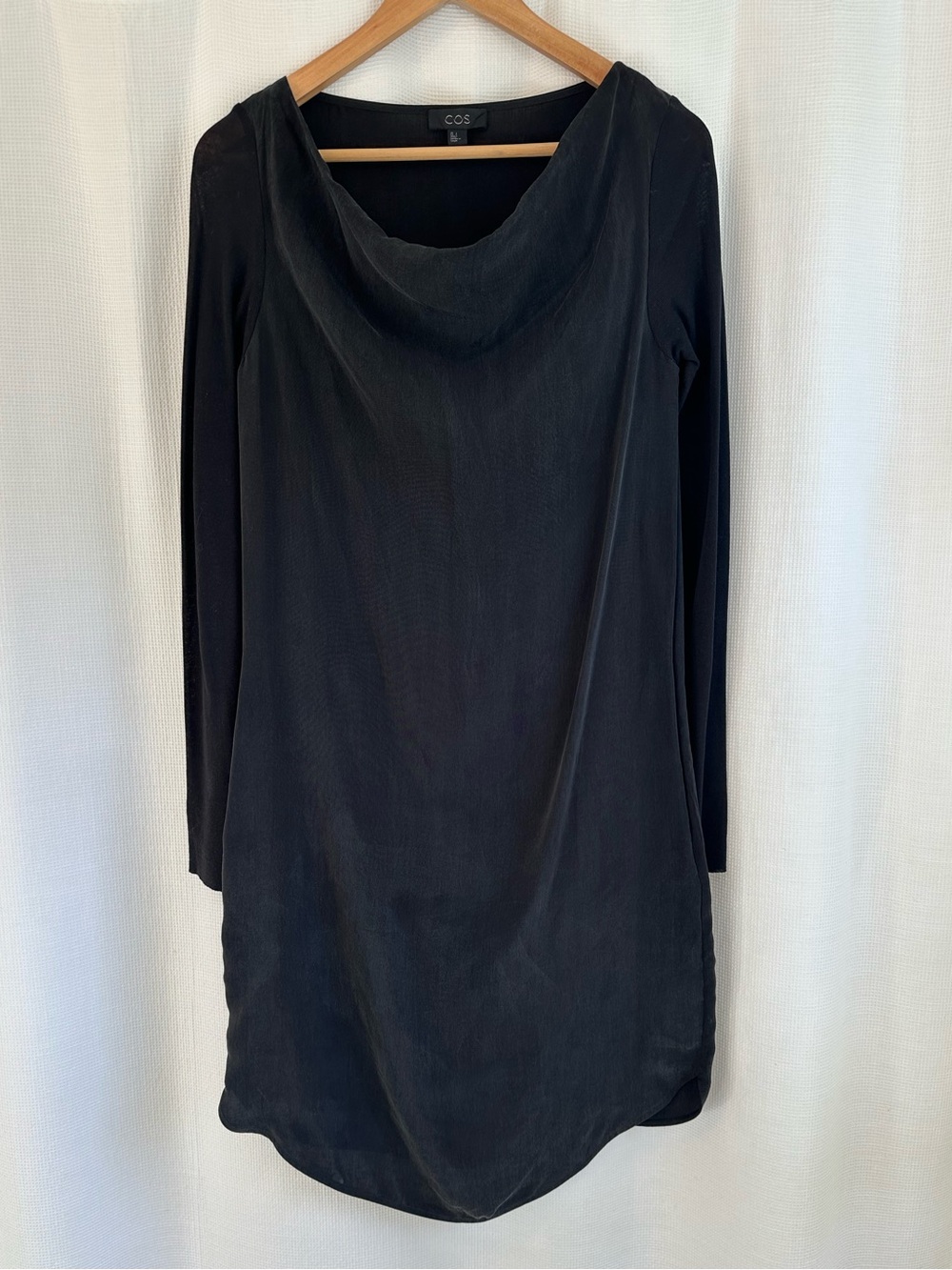 COS Black Long-Sleeve Draped Neck Dress, 2, NWOT